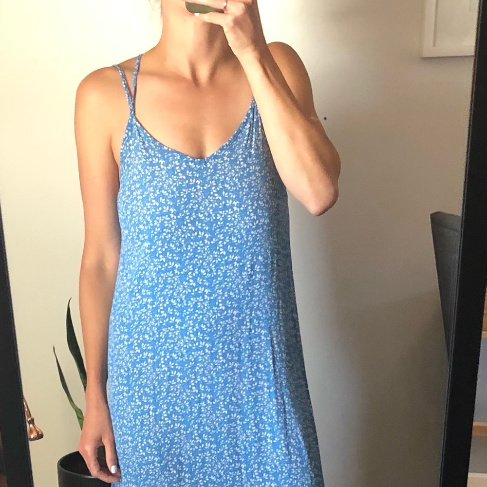Blue Floral Double Strap Dress